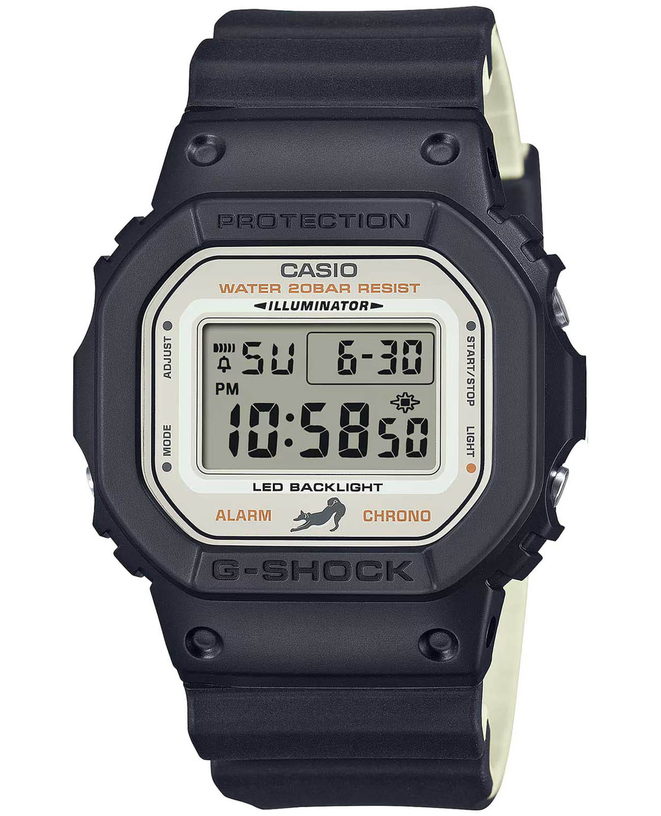 Casio Casio G-Shock DW-5600SHB-1 DW-5600 DW-5600SHB-1 электронные мужские часы бежевый циферблат, браслет пластик — вид спереди