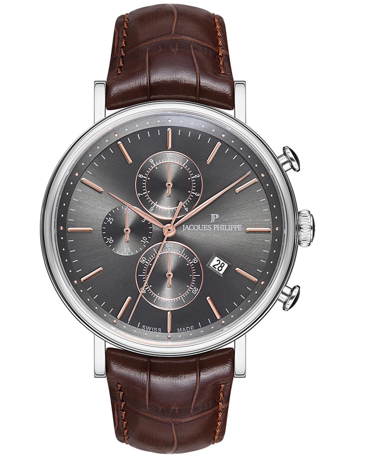 Jacques Philippe Jacques Philippe Aviator JPQGC021143  JPQGC021143 кварцевые мужские часы серый циферблат, браслет кожаный — вид спереди
