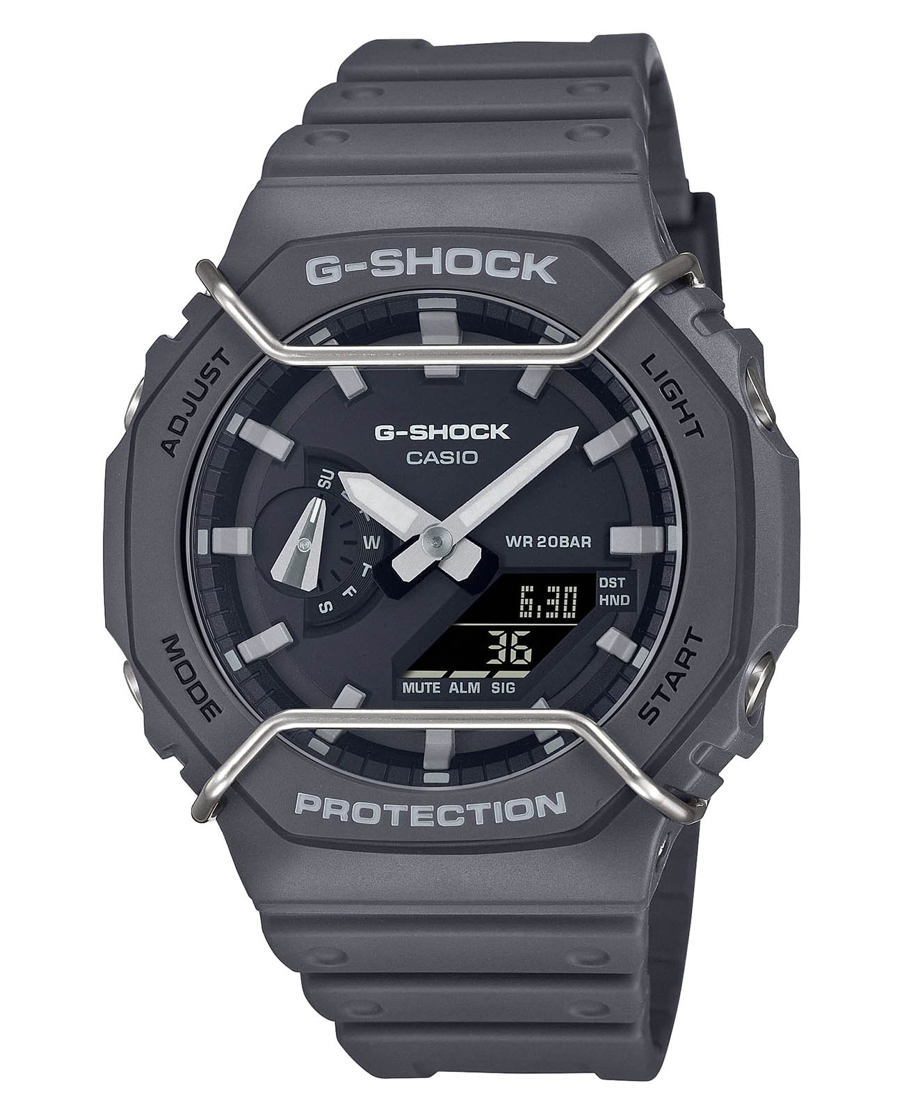 Casio Casio G-Shock GA-2100PTS-8ADR (GA-2100PTS-8A) GA-2100 GA-2100PTS-8A электронные мужские часы серый циферблат, браслет пластик — вид спереди