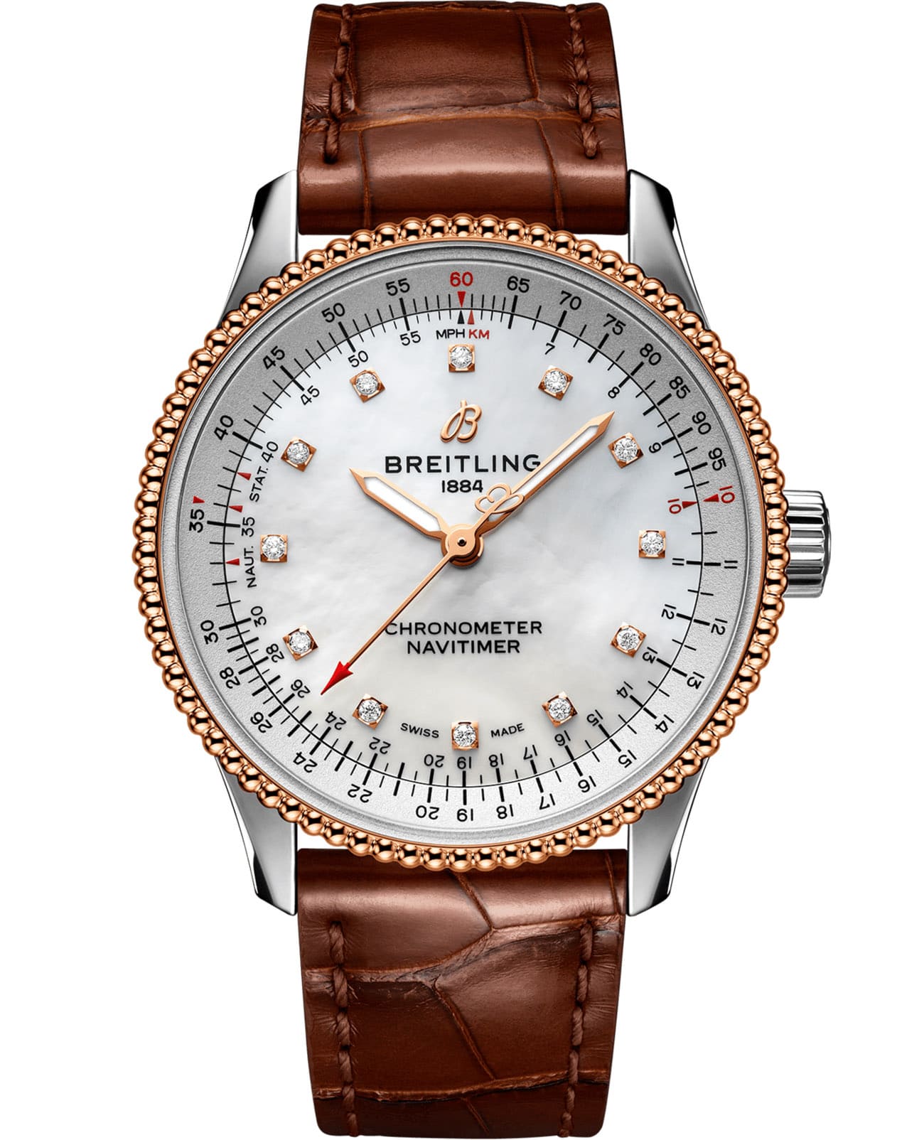 Breitling Breitling Navitimer Automatic 35 U17395211A1P2  U17395211A1P2 механические женские часы белый циферблат, браслет кожаный — вид спереди