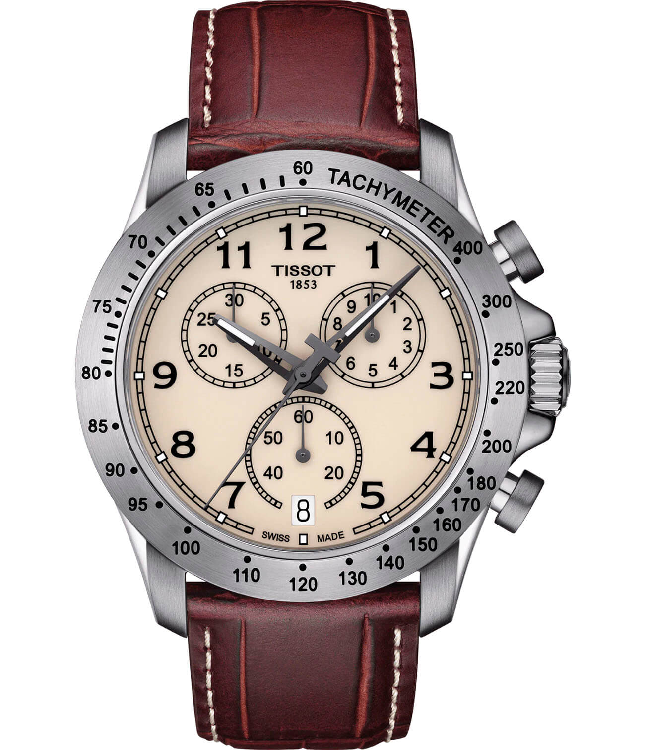 Tissot Tissot V8 Quartz Chronograph T106.417.16.262.00 V8  T1064171626200 кварцевые мужские часы бежевый циферблат, браслет кожаный — вид спереди