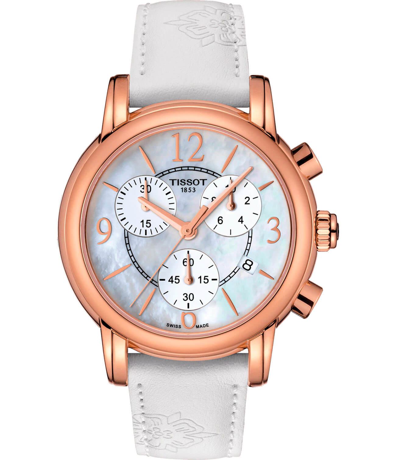 Tissot Tissot Dressport T050.217.37.117.00 Dressport T0502173711700 кварцевые женские часы перламутровый циферблат, браслет кожаный — вид спереди