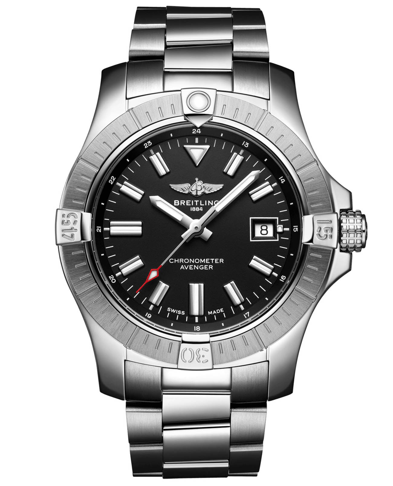 Breitling Breitling Avenger Automatic 43 A17318101B1A1  A17318101B1A1 механические мужские часы черный циферблат, браслет нержавеющая сталь — вид спереди