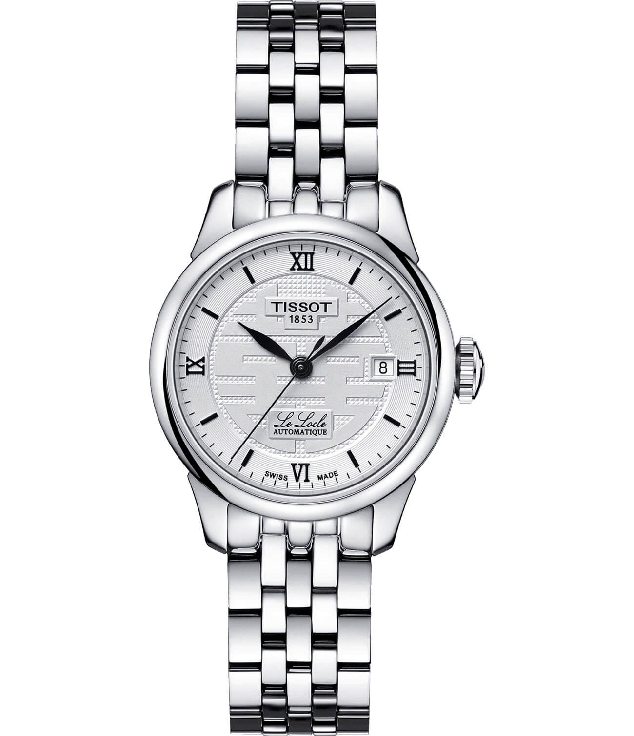 Tissot Tissot Le Locle Automatic Double Happiness Lady T41.1.183.35 Le Locle Automatic T41118335 механические женские часы белый циферблат, браслет нержавеющая сталь — вид спереди