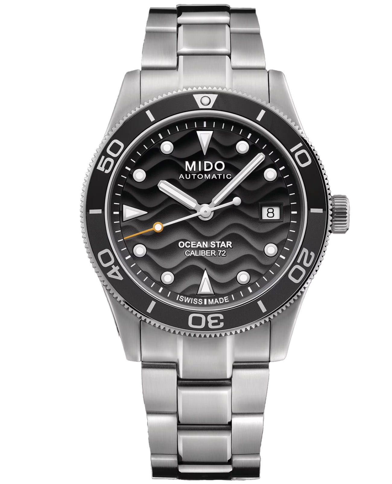Mido Mido Ocean Star 39 M026.907.11.061.00  M0269071106100 механические мужские часы черный циферблат, браслет нержавеющая сталь — вид спереди