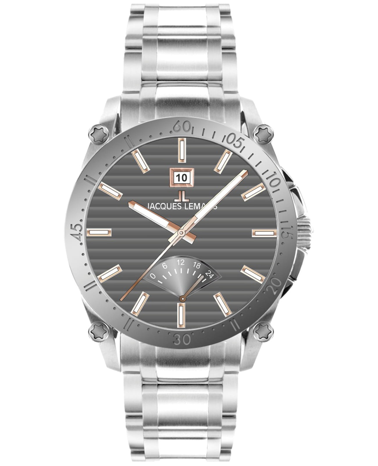 Jacques Lemans Jacques Lemans Derby 1-2202J  1-2202J кварцевые мужские часы серый циферблат, браслет нержавеющая сталь — вид спереди