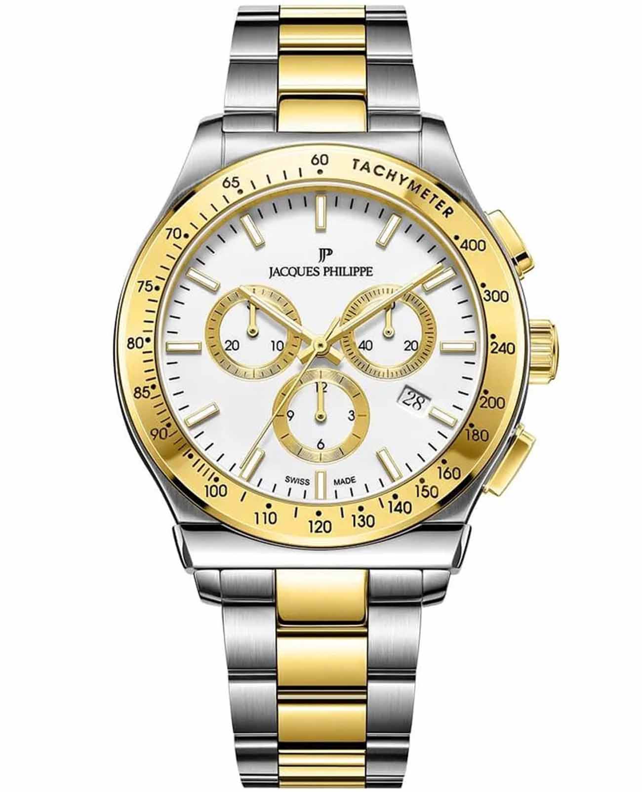 Jacques Philippe Jacques Philippe Classicus JPQGC707328  JPQGC707328 кварцевые мужские часы белый циферблат, браслет нержавеющая сталь с ip-покрытием — вид спереди