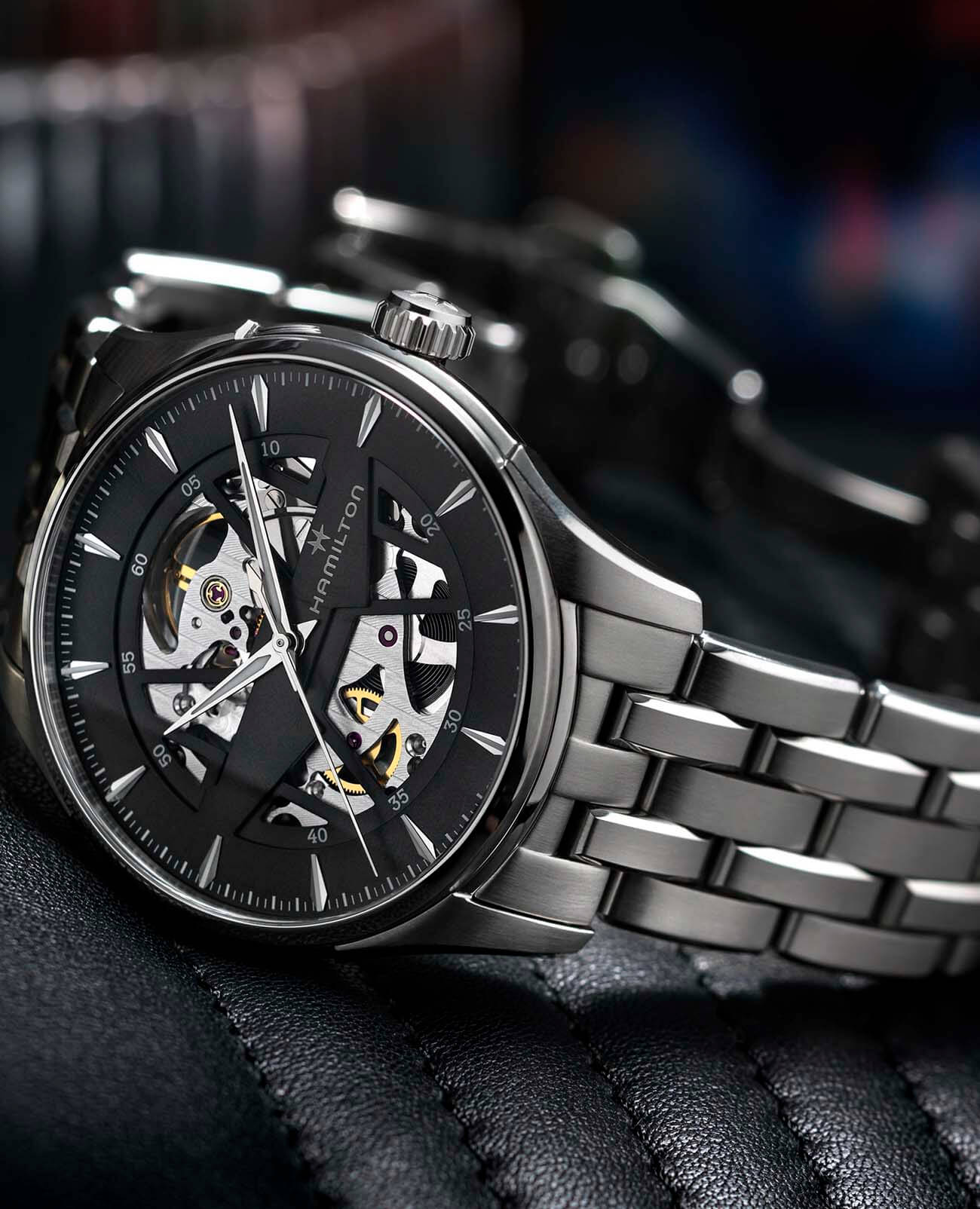 Hamilton Hamilton Jazzmaster Skeleton Auto H42535180 механические мужские часы часы крупный план черный циферблата