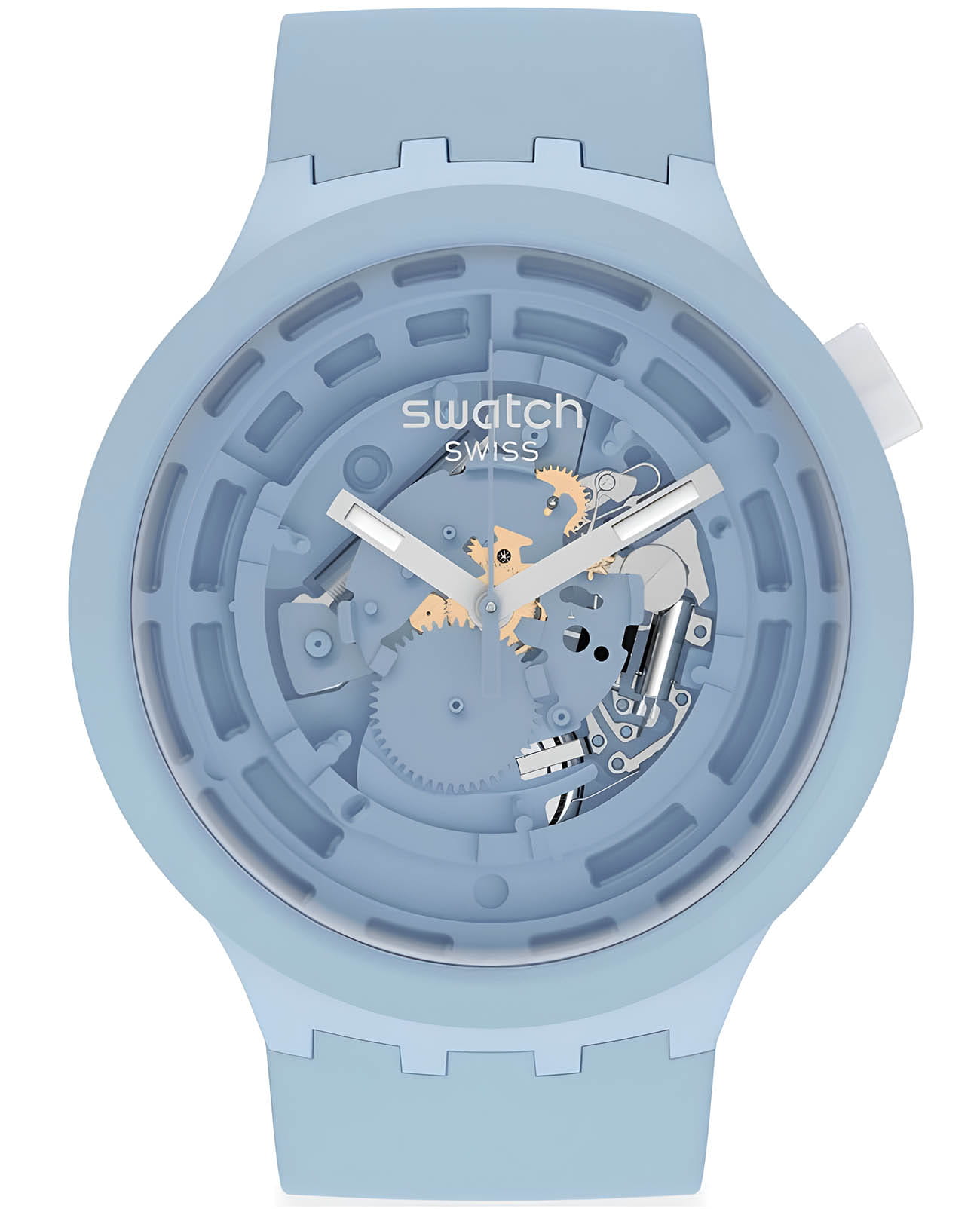 Swatch Swatch Big Bold Bioceramic Lacquered SB03N100  SB03N100 кварцевые мужские часы голубой циферблат, браслет силикон — вид спереди