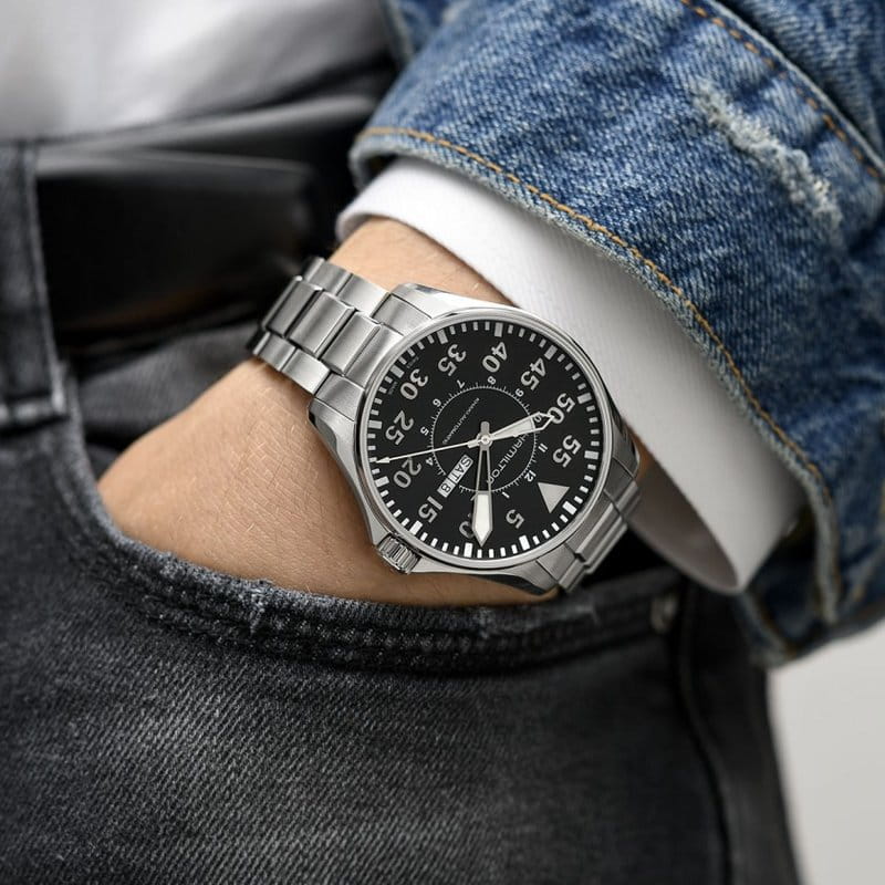 Оригинальные часы Hamilton Hamilton Khaki Aviation Pilot Day Date Auto H64715135 механические калибр механизма h-40 общий вид