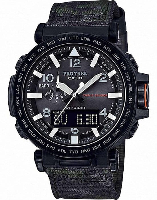 Casio Casio Pro Trek PRG-650YBE-3E PRG PRG-650YBE-3E кварцевые мужские часы черный циферблат, браслет тканевый — вид спереди