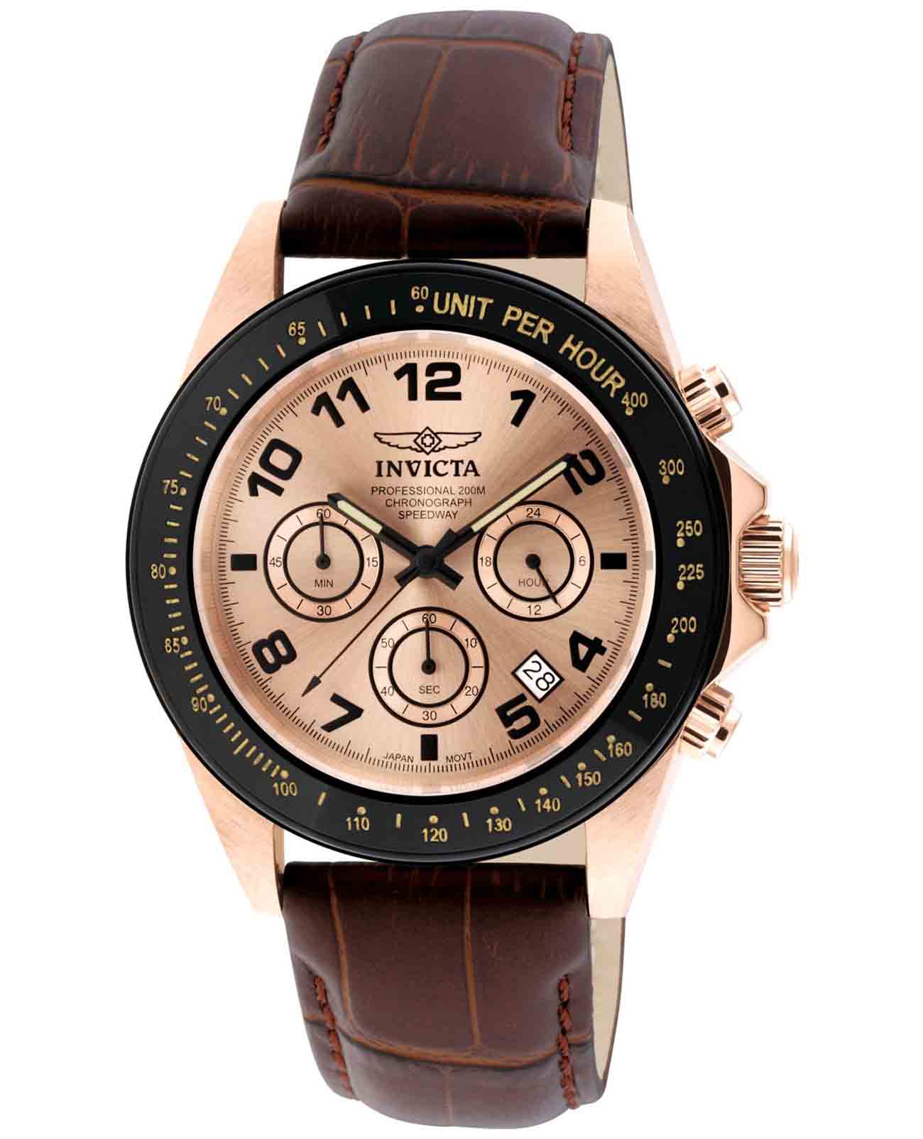 Invicta Invicta Speedway IN10711  IN10711 кварцевые мужские часы золотой циферблат, браслет кожаный — вид спереди