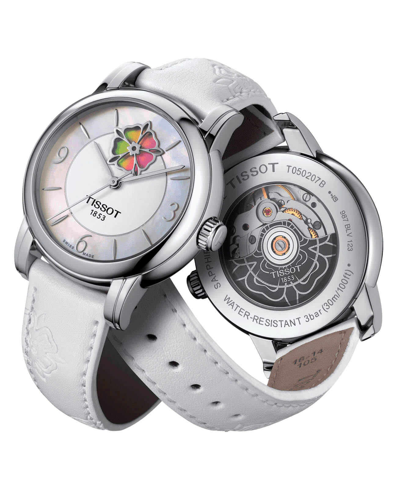 Tissot Tissot Lady Heart Flower Powermatic 80 T050.207.17.117.05 механические женские часы часы крупный план перламутровый циферблата