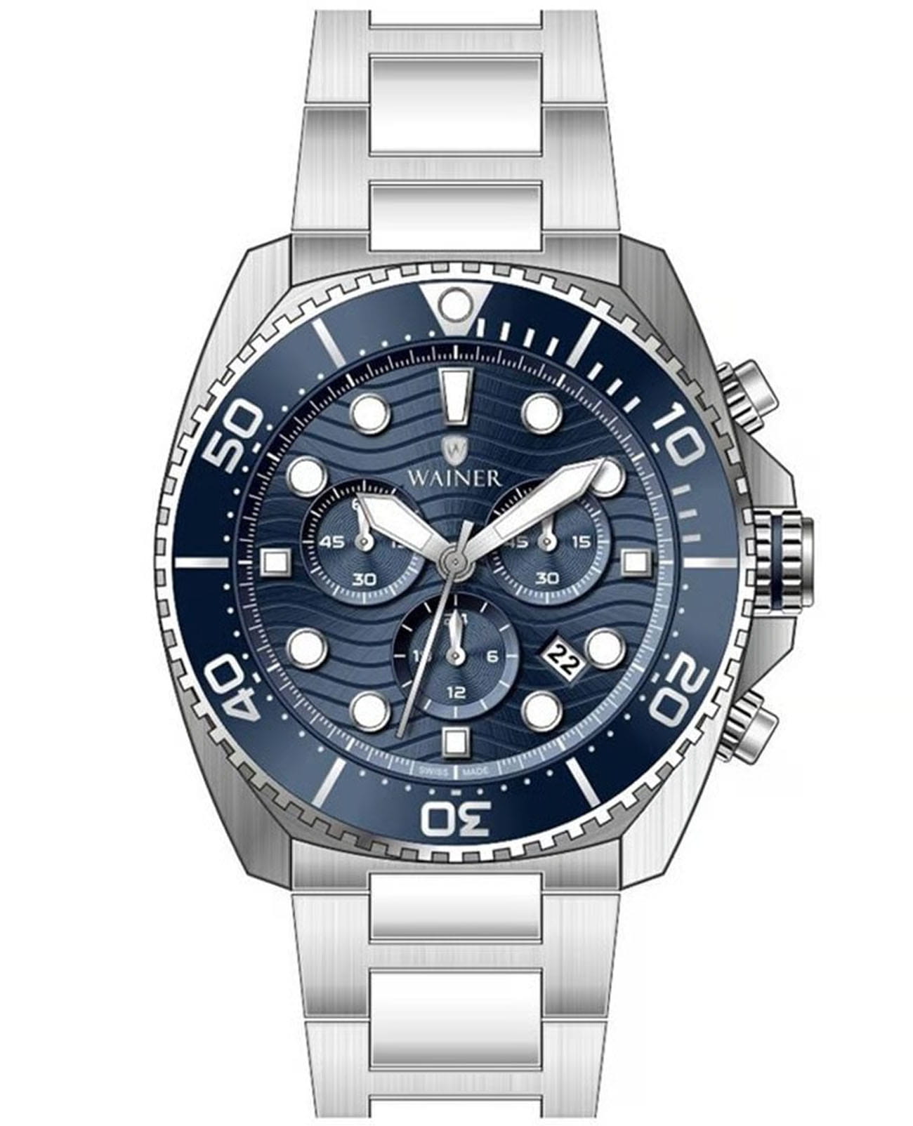 Wainer Wainer WA.10300-B  WA.10300-B кварцевые мужские часы синий циферблат, браслет нержавеющая сталь — вид спереди
