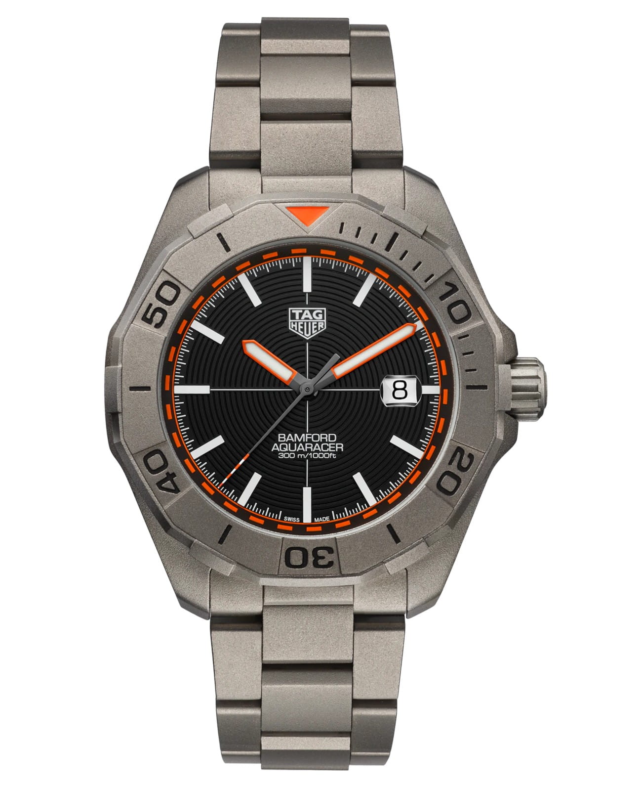 TAG Heuer TAG Heuer Aquaracer Professional 300 WAY208F.BF0638  WAY208F.BF0638 механические мужские часы черный циферблат, браслет титановый — вид спереди