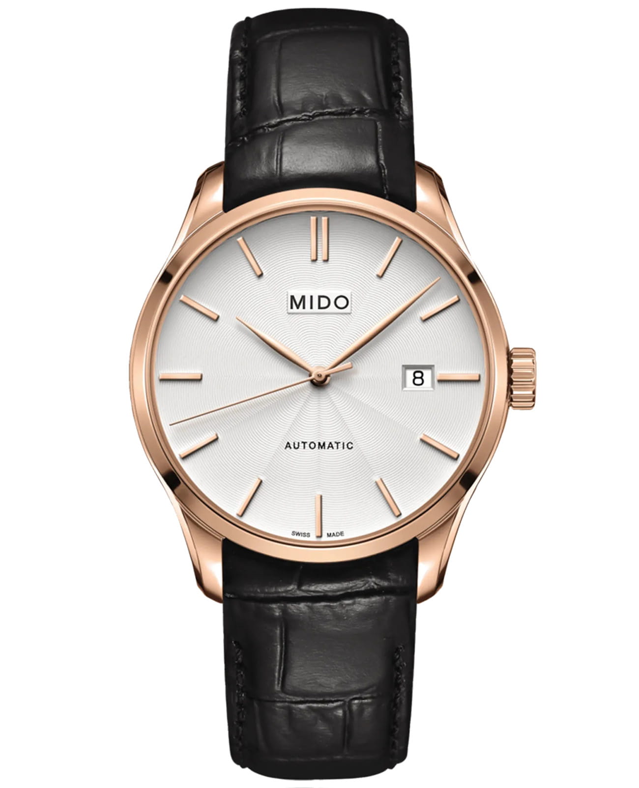 Mido Mido Belluna Gent M024.407.36.031.00  M0244073603100 механические мужские часы бежевый циферблат, браслет кожаный — вид спереди