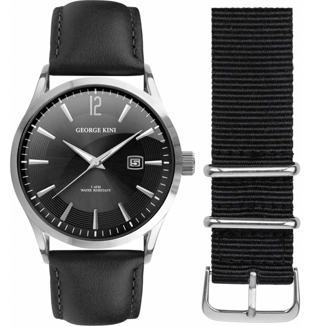George Kini George Kini GK.11.1.2S.16  GK.11.1.2S.16 кварцевые мужские часы черный циферблат, браслет кожаный — вид спереди