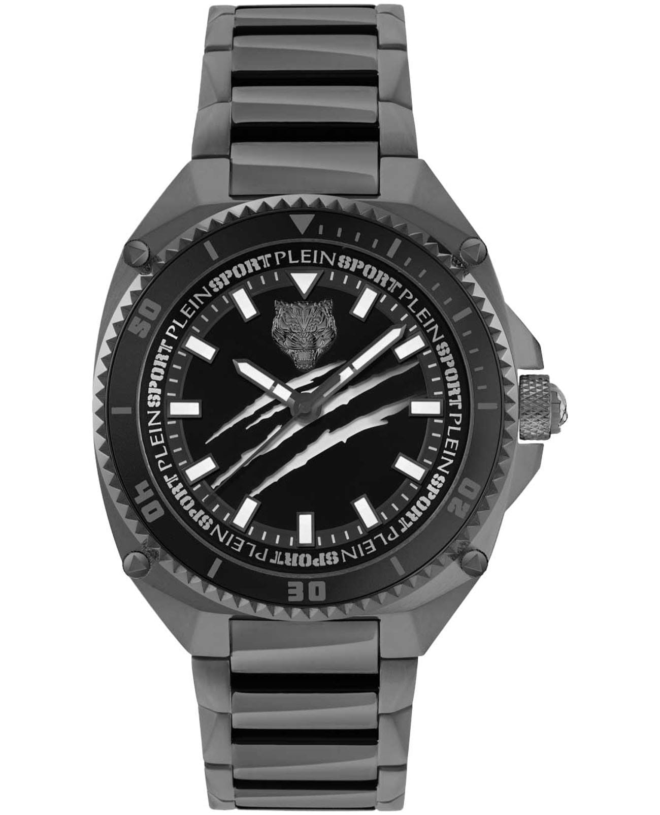 Plein Sport Plein Sport PS8BA1024  PS8BA1024 кварцевые мужские часы черный циферблат, браслет сталь с ip покрытием — вид спереди