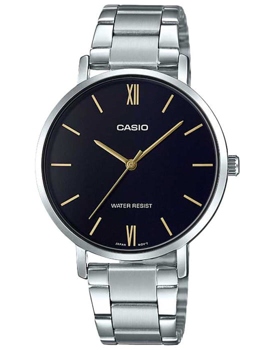 Casio Casio Collection LTP-VT01D-1B  LTP-VT01D-1B кварцевые женские часы черный циферблат, браслет нержавеющая сталь — вид спереди