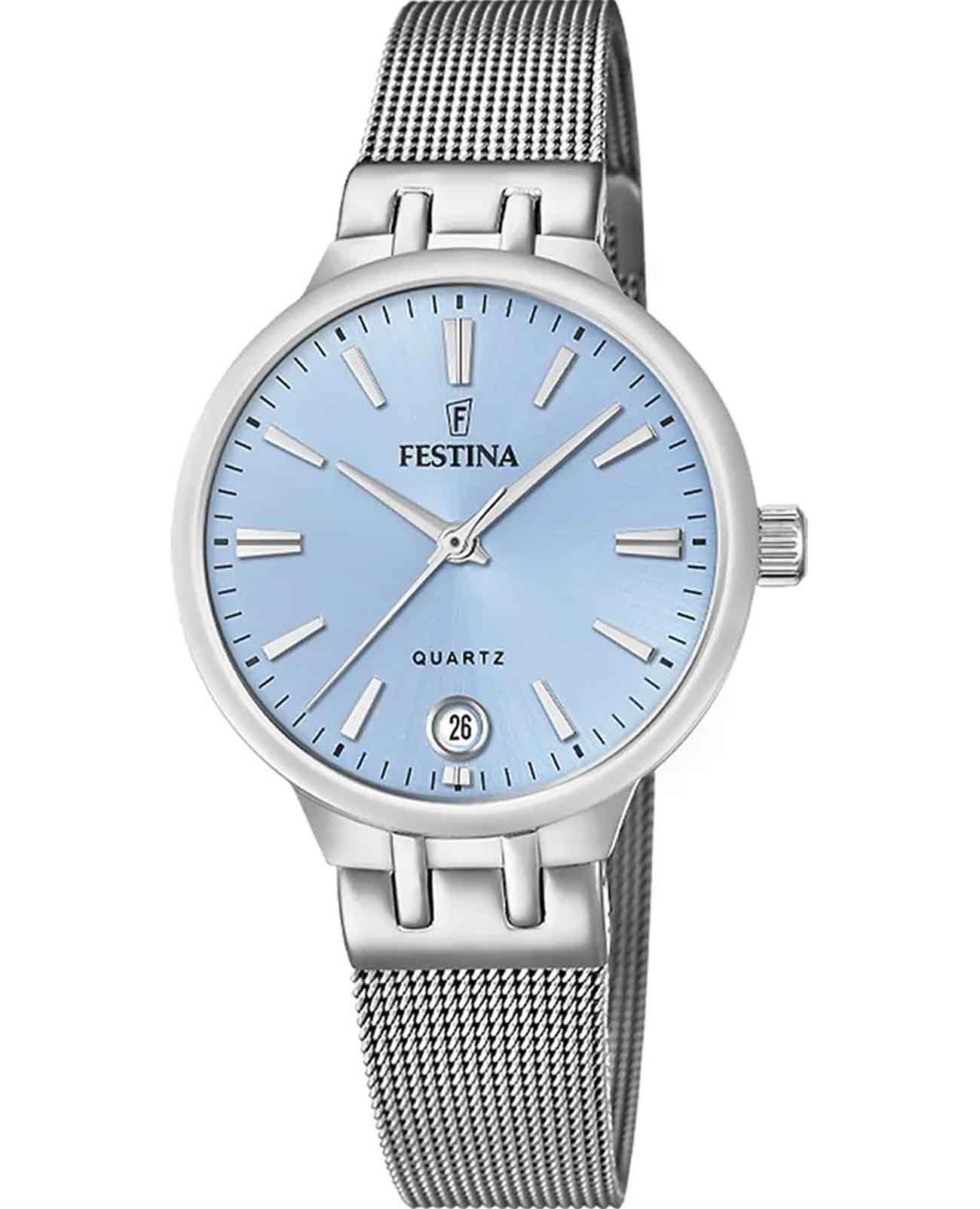 Festina Festina Mademoiselle F20712/2  F20712/2 кварцевые женские часы голубой циферблат, браслет нержавеющая сталь 316l — вид спереди