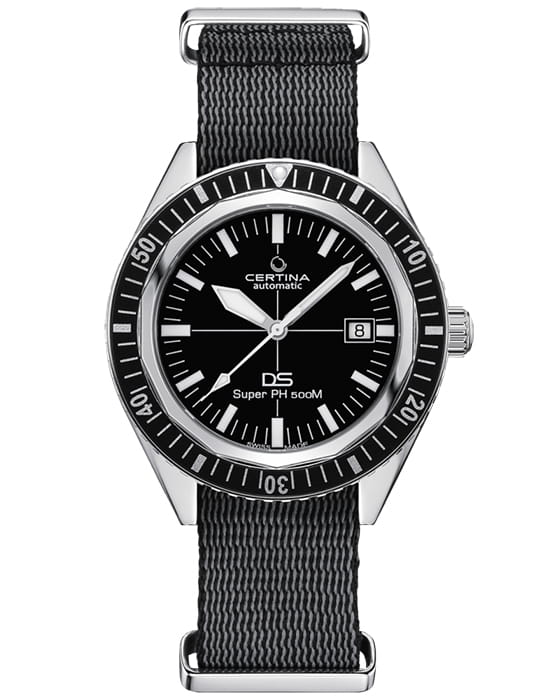 Certina Certina DS Super PH500M C037.407.18.050.00  C0374071805000 механические мужские часы черный циферблат, браслет нержавеющая сталь — вид спереди