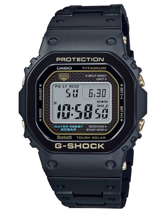 Casio Casio G-Shock GMW-B5000TB-1 лимитированной серии GMW-B5000TB-1ER электронные мужские часы  циферблат, браслет титановый — вид спереди