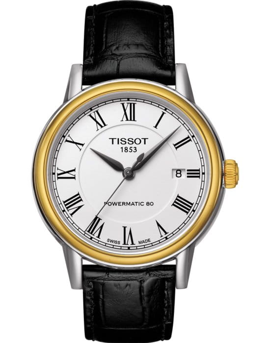 Tissot Tissot Carson Powermatic 80 T085.407.26.013.00 Carson T0854072601300 механические мужские часы белый циферблат, браслет кожаный — вид спереди