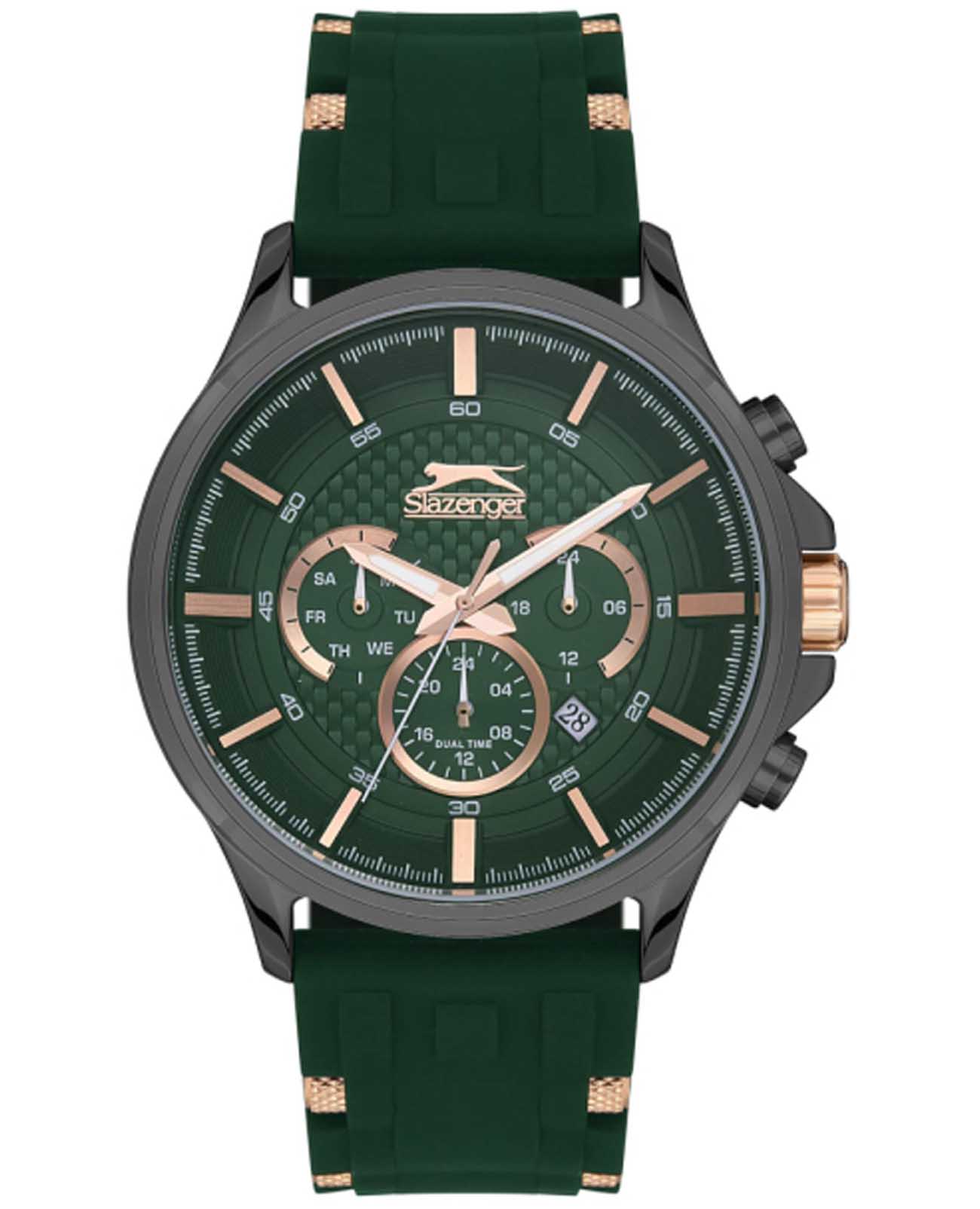 Slazenger Slazenger SL.09.2136.2.04  SL.09.2136.2.04 кварцевые мужские часы зеленый циферблат, браслет суперметалл с ip покрытием + силикон — вид спереди