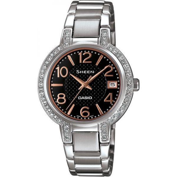 Casio Casio Sheen SHE-4804D-1A  SHE-4804D-1A кварцевые женские часы черный циферблат, браслет  — вид спереди
