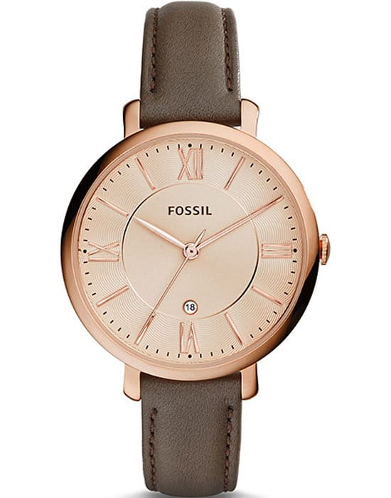 Fossil Fossil Carlie  ES3707  ES3707 кварцевые женские часы золотой циферблат, браслет кожаный — вид спереди