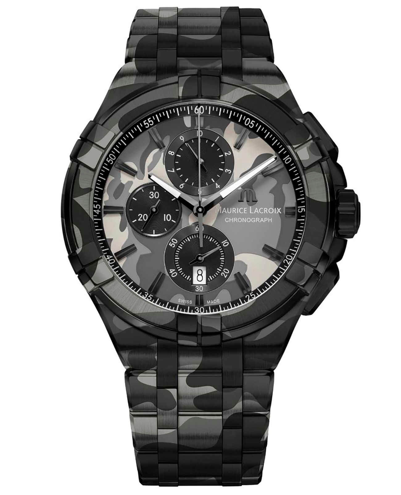 Maurice Lacroix Maurice Lacroix Aikon Chronograph AI1018-PVB02-336-1  AI1018-PVB02-336-1 кварцевые мужские часы цветной циферблат, браслет сталь c pvd покрытием — вид спереди