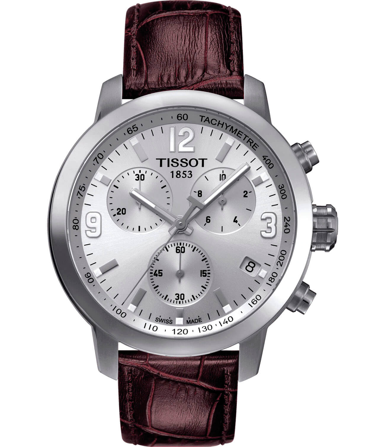 Tissot Tissot PRC 200 Chronograph T055.417.16.037.00 PRC 200 T0554171603700 кварцевые мужские часы серебристый циферблат, браслет кожаный — вид спереди