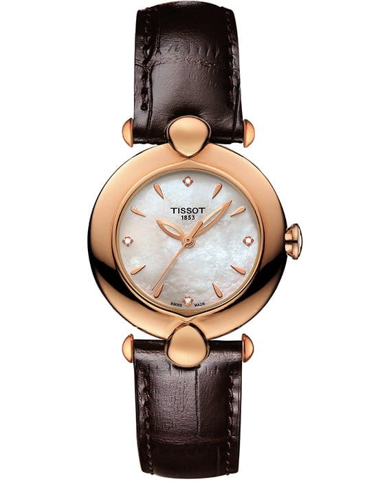Tissot Tissot Pretty Lady 18K Gold T918.210.76.116.00  T9182107611600 кварцевые женские часы перламутровый циферблат, браслет кожаный — вид спереди
