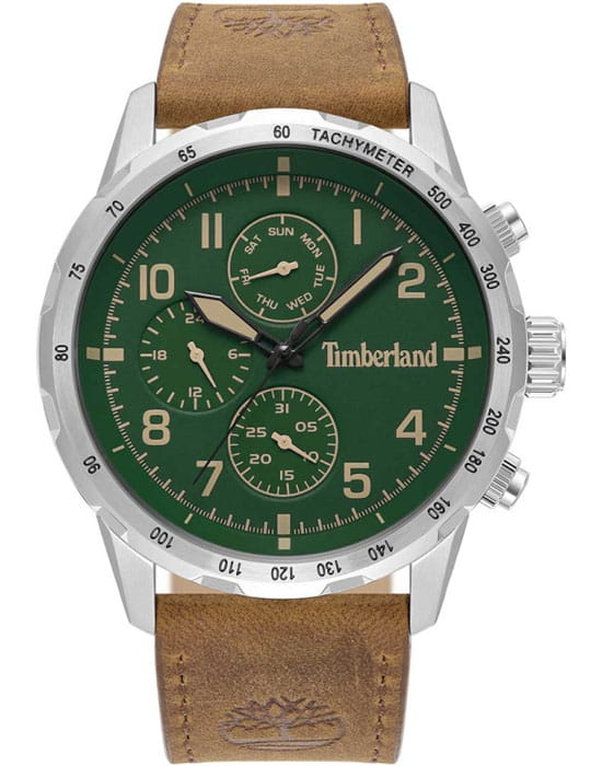 Timberland Timberland TDWGF0055402  TDWGF0055402 кварцевые мужские часы зеленый циферблат, браслет кожаный — вид спереди