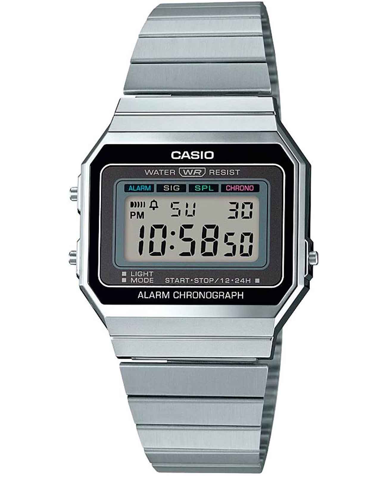 Casio Casio Vintage A700W-1ADF ( A700W-1A)  A700W-1A кварцевые мужские часы  циферблат, браслет нержавеющая сталь — вид спереди