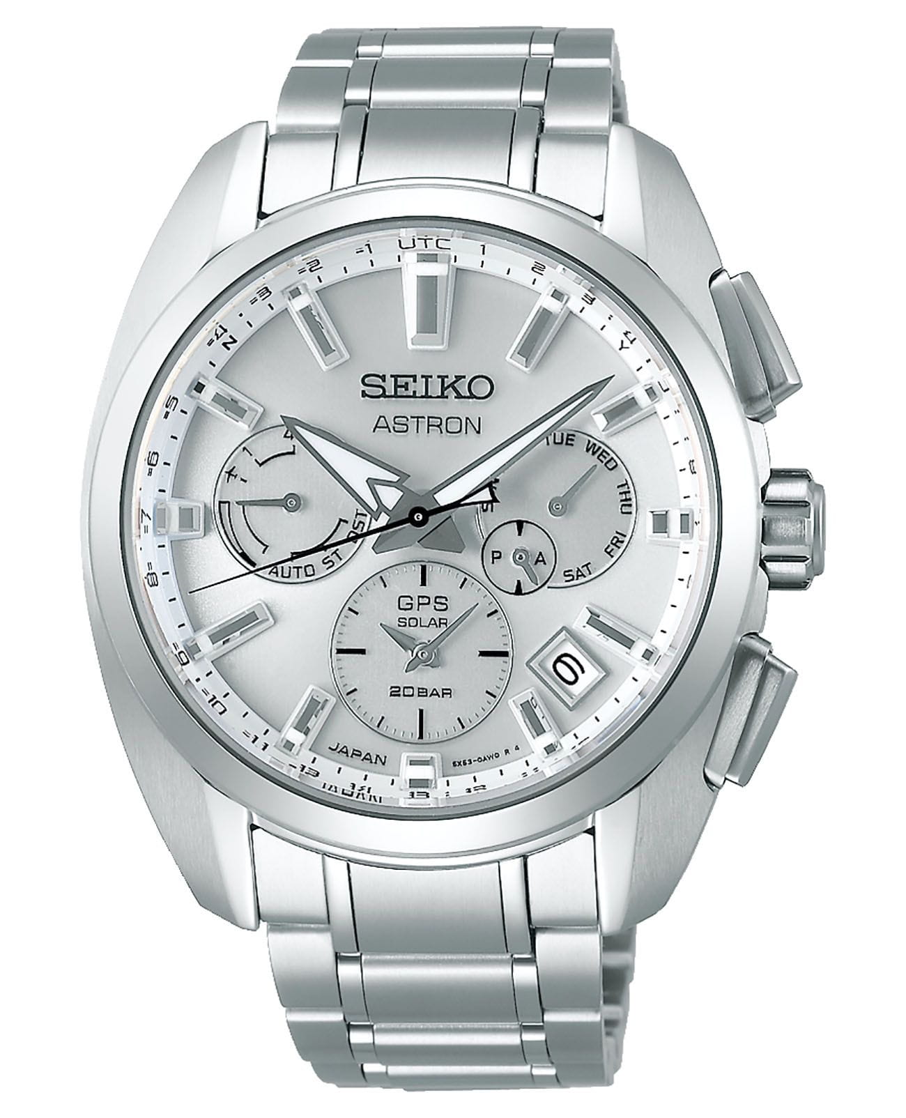 Seiko Seiko  Astron SSH063J1  SSH063J1 кварцевые мужские часы серебристый циферблат, браслет титановый — вид спереди