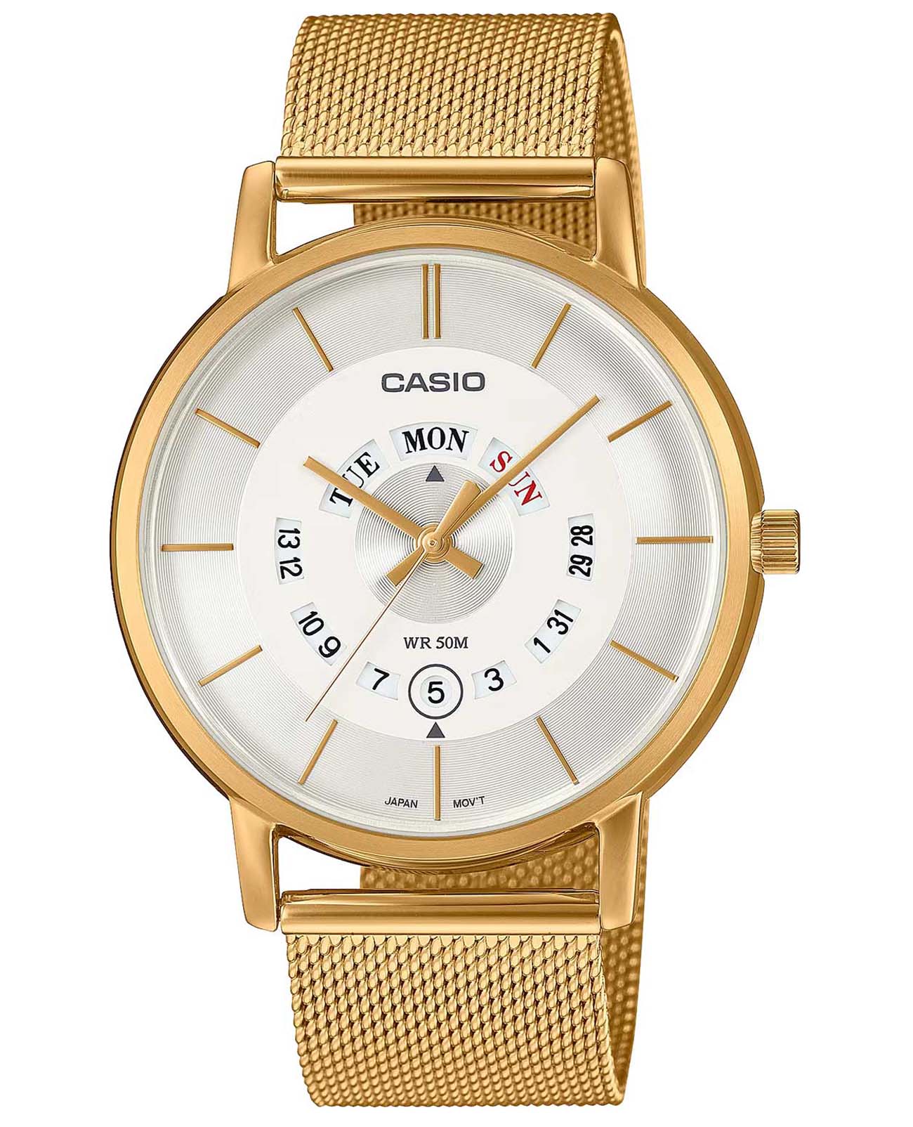 Casio Casio Collection MTP-B135MG-7A  MTP-B135MG-7A кварцевые мужские часы белый циферблат, браслет нержавеющая сталь с ip-покрытием — вид спереди