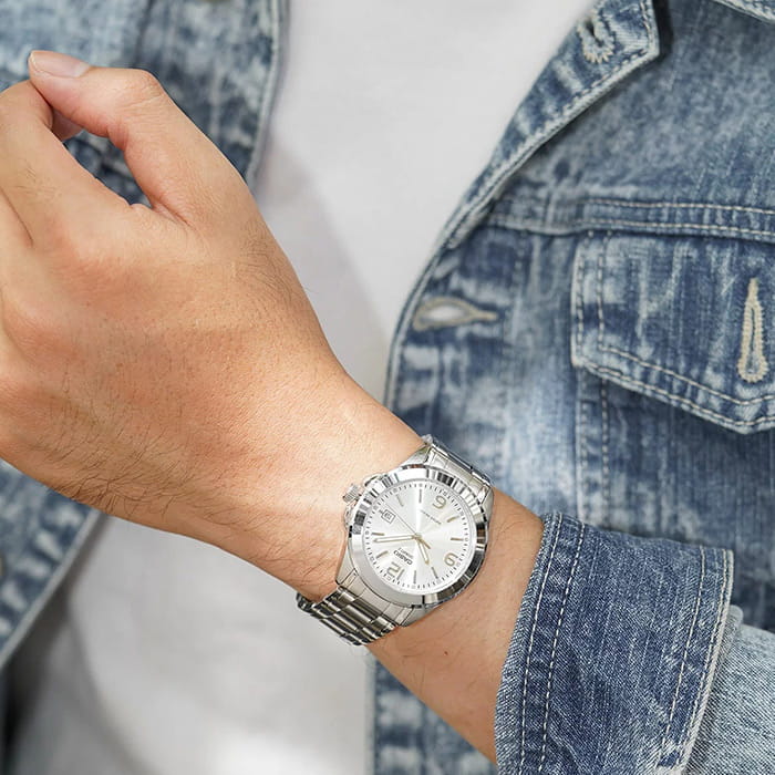 Casio Casio Collection MTP-1215A-7ADF (MTP-1215A-7A), collection япония мужские часы на браслете нержавеющая сталь боковой вид