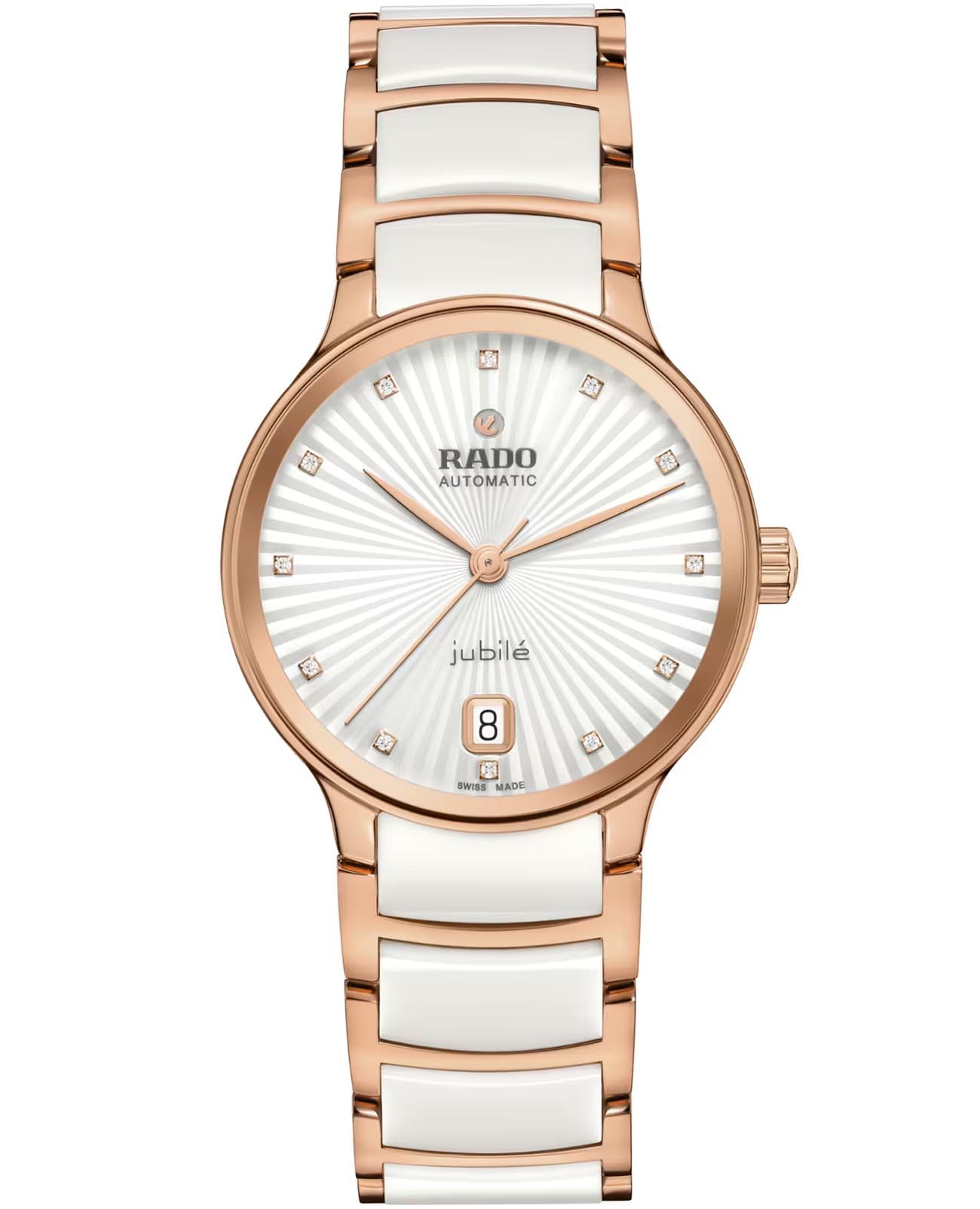 Rado Rado Centrix Automatic Diamonds R30037744 Automatic R30037744 механические женские часы белый циферблат, браслет высокотехнологичная керамика + нержавеющая сталь с pvd покрытием — вид спереди