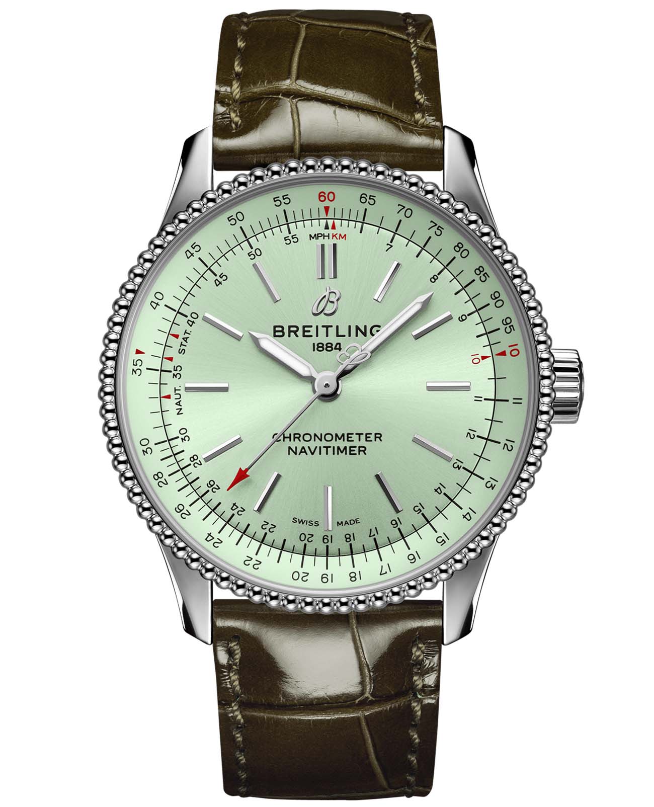 Breitling Breitling Navitimer Automatic 35 A17395361L1P2  A17395361L1P2 механические женские часы зеленый циферблат, браслет кожаный — вид спереди