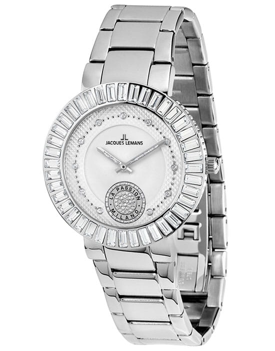 Jacques Lemans Jacques Lemans 1-1683E  1-1683E кварцевые женские часы белый циферблат, браслет нержавеющая сталь — вид спереди