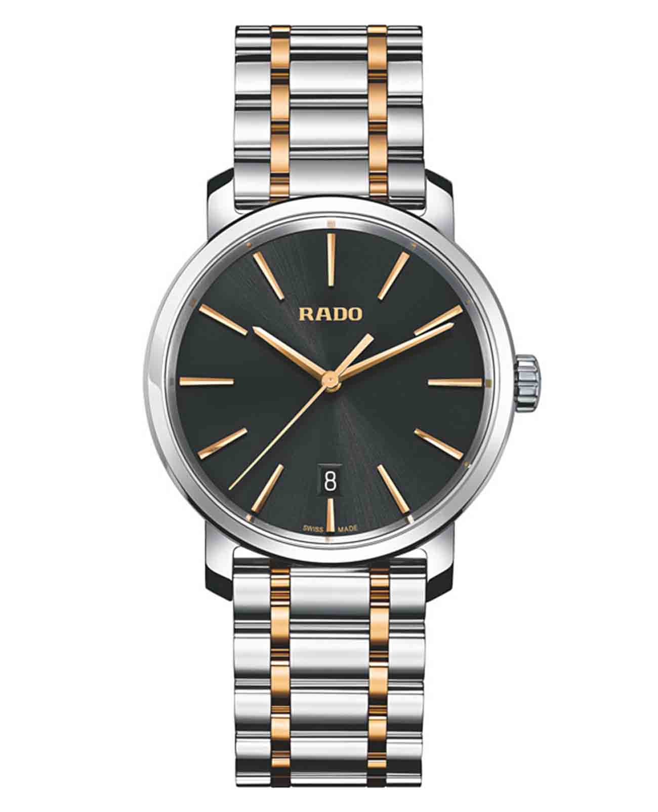 Rado Rado Diamaster R14078163 Automatic R14078163 механические мужские часы черный циферблат, браслет сталь c pvd покрытием — вид спереди