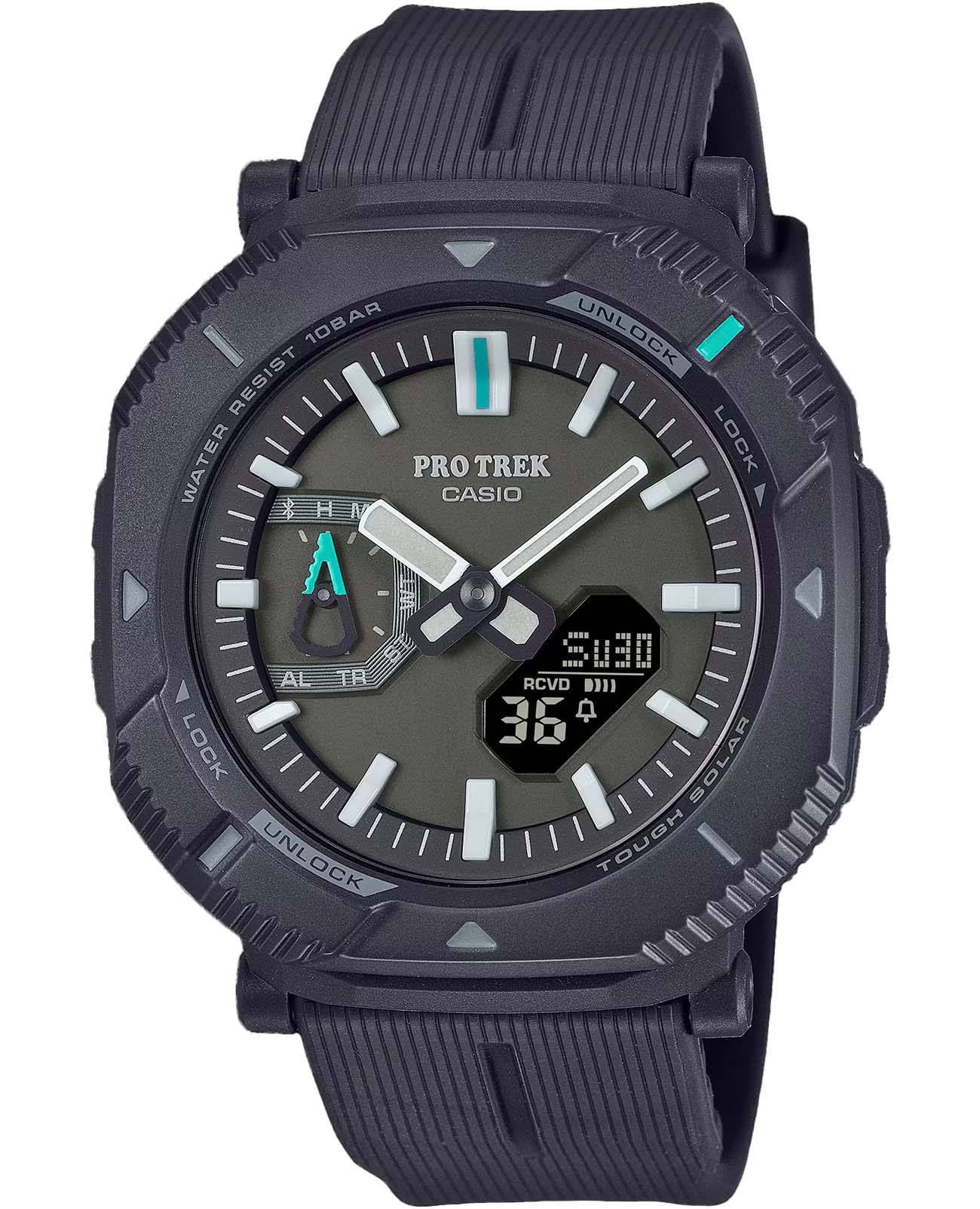 Casio Casio Pro Trek PRJ-B001-1DR (PRJ-B001-1)  PRJ-B001-1DR кварцевые мужские часы черный циферблат, браслет пластик — вид спереди