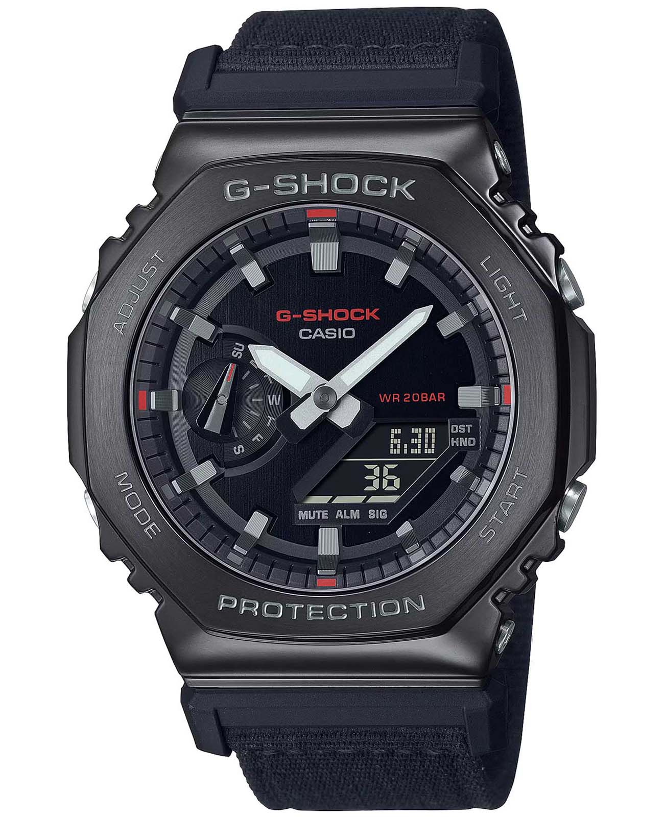 Casio Casio G-Shock GM-2100CB-1ADR (GM-2100CB-1A) GM GM-2100CB-1A электронные мужские часы черный циферблат, браслет тканевый — вид спереди