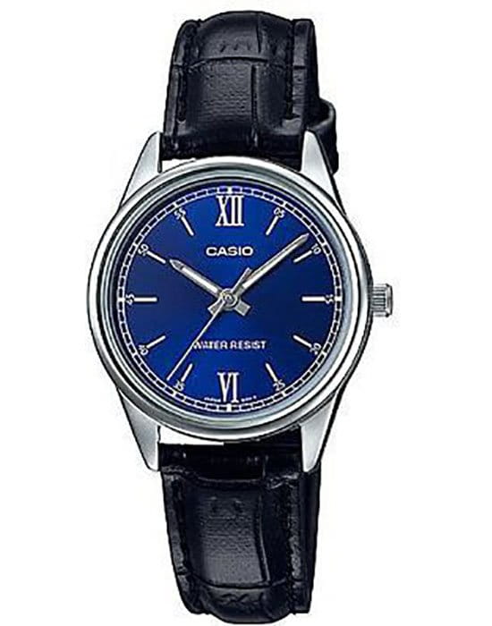 Casio Casio LTP-V005L-2B  LTP-V005L-2B кварцевые женские часы синий циферблат, браслет кожаный — вид спереди