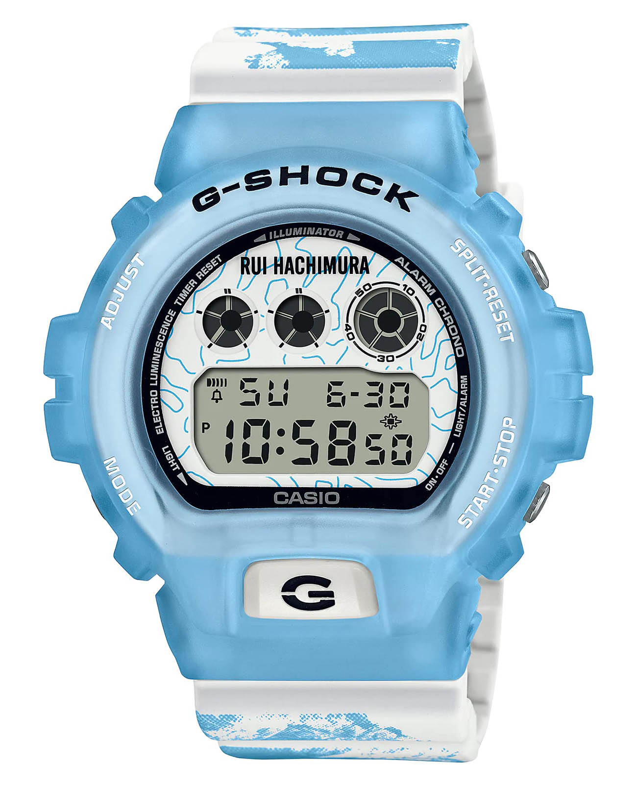 Casio Casio G-Shock DW-6900RH-2  DW-6900RH-2 электронные мужские часы голубой циферблат, браслет пластик — вид спереди