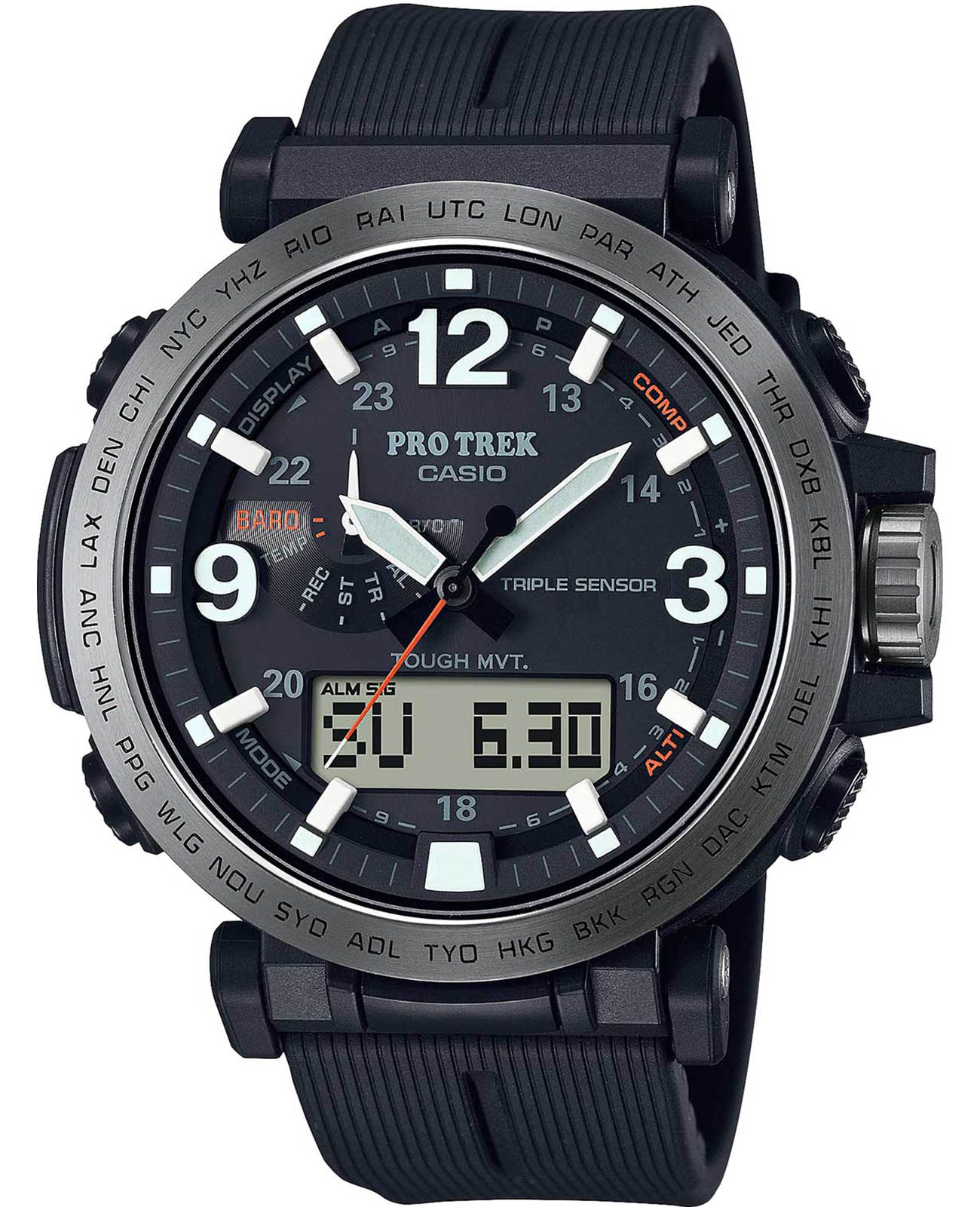 Casio Casio Pro Trek PRW-6611Y-1ER PRW PRW-6611Y-1ER кварцевые мужские часы черный циферблат, браслет пластик — вид спереди