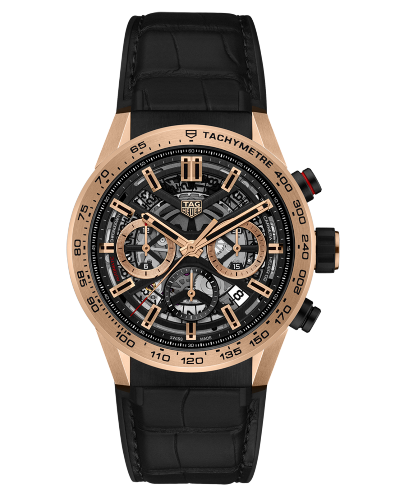 TAG Heuer TAG Heuer Carrera CBG2051.FC6426  CBG2051.FC6426 механические мужские часы черный циферблат, браслет кожаный — вид спереди