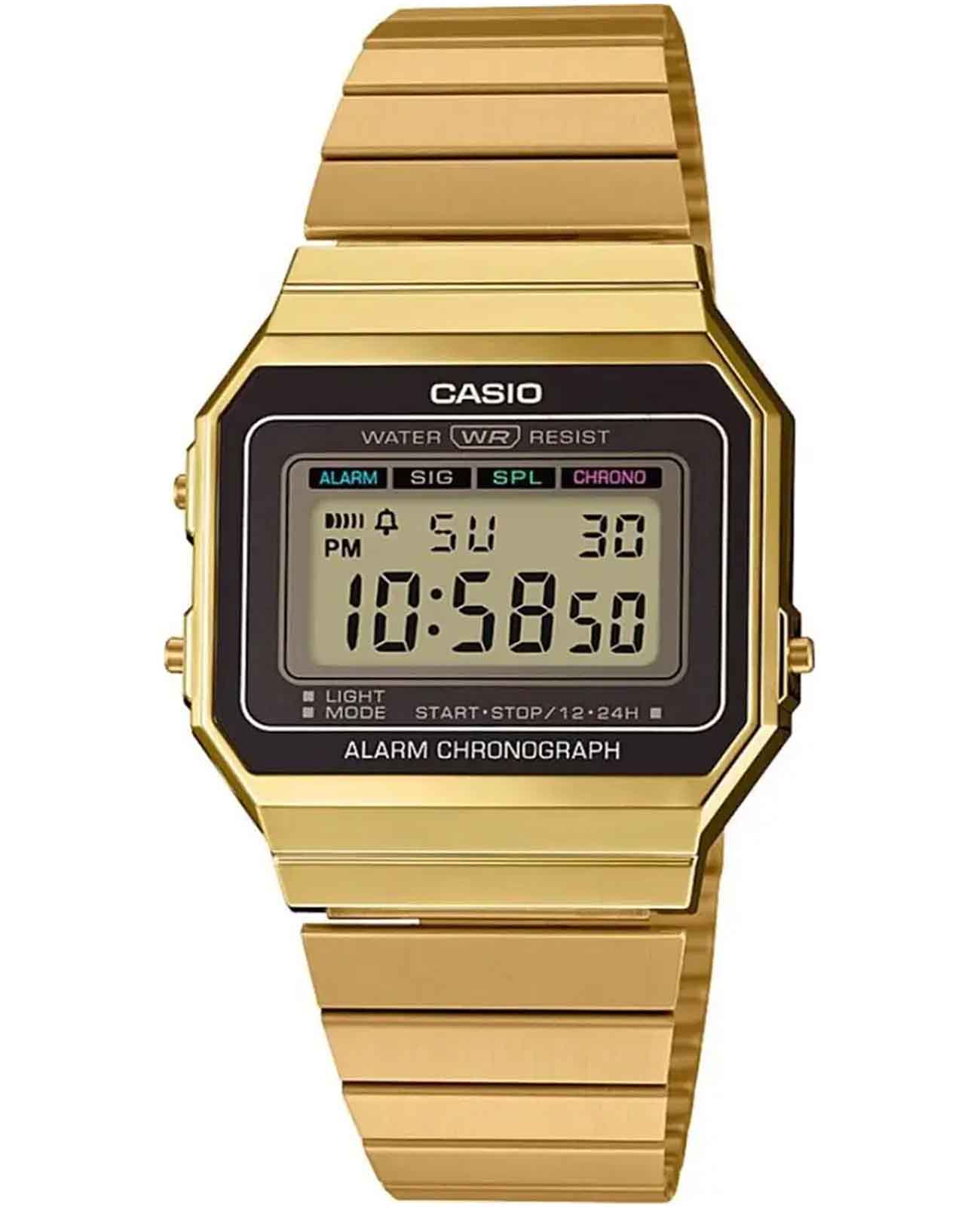 Casio Casio Vintage A700WEG-9AEF ( A700WG-9A)  A700WG-9A кварцевые мужские часы  циферблат, браслет нержавеющая сталь с pvd-покрытием — вид спереди