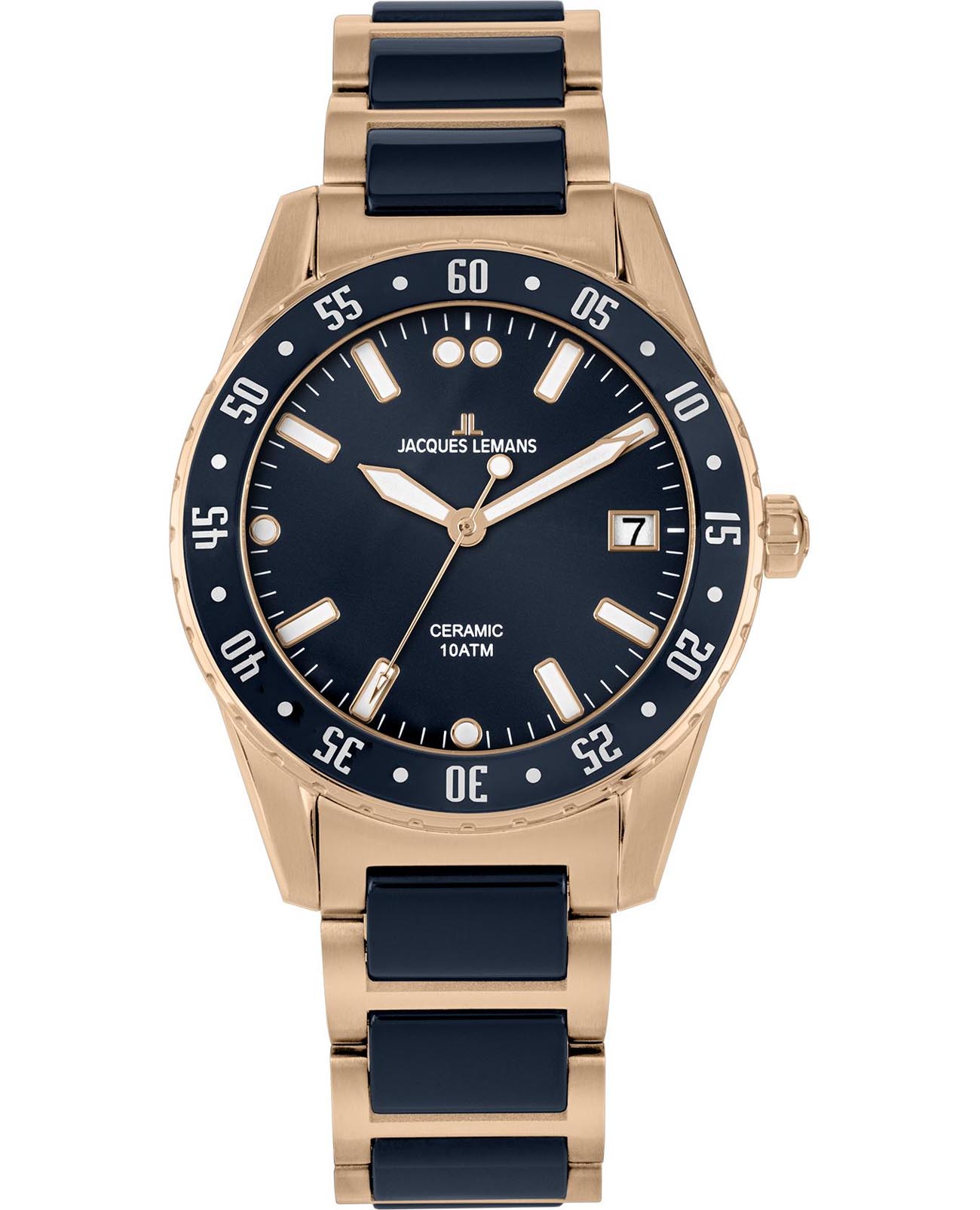 Jacques Lemans Jacques Lemans High Tech Ceramic 42-12H  42-12H кварцевые женские часы синий циферблат, браслет сталь + pvd + керамика — вид спереди